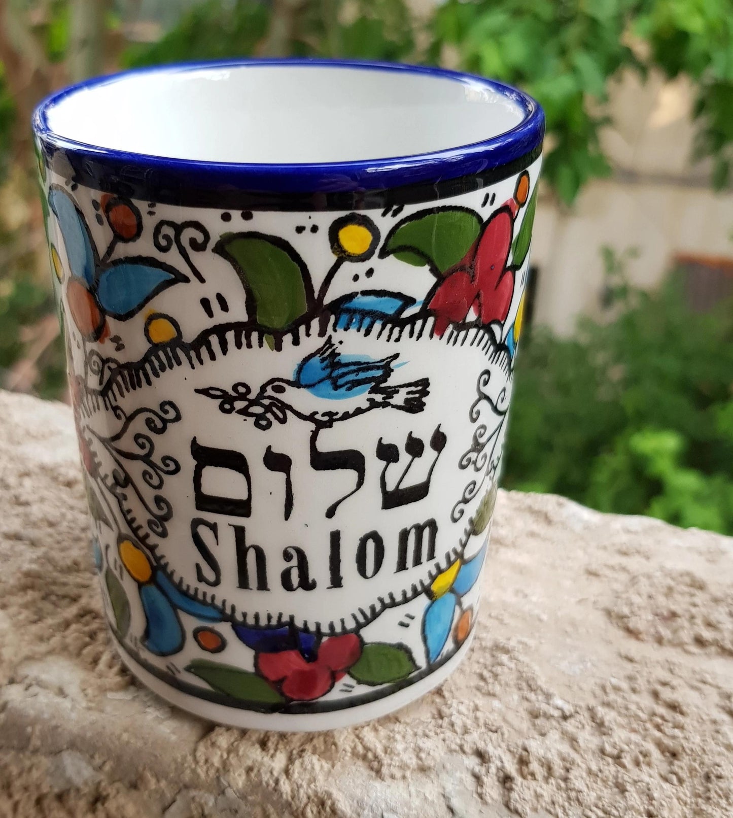 Bluenoemi Jewelry Mug Shalom Bluenoemi Armenian Mug Ceramic Coffee Mug Tel Aviv Israeli Gifts. Mug with an handcrafted Armenian Design Shalom motif .