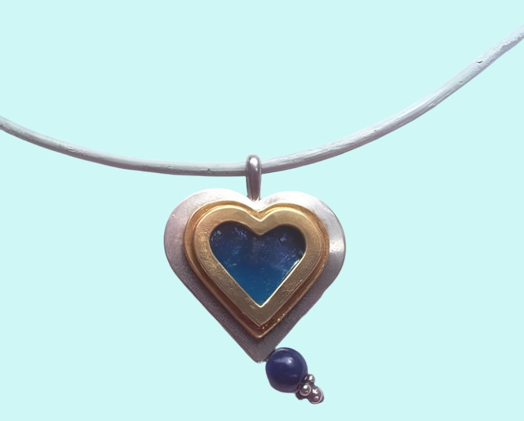 Bluenoemi Jewelry Necklaces 45 / silver Sterling silver heart with roman glass pendant necklace. Necklace for woman.