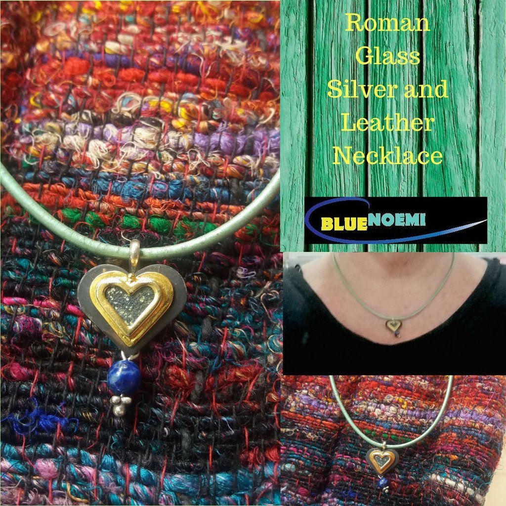 Bluenoemi Jewelry Necklaces 45 / silver Sterling silver heart with roman glass pendant necklace. Necklace for woman.