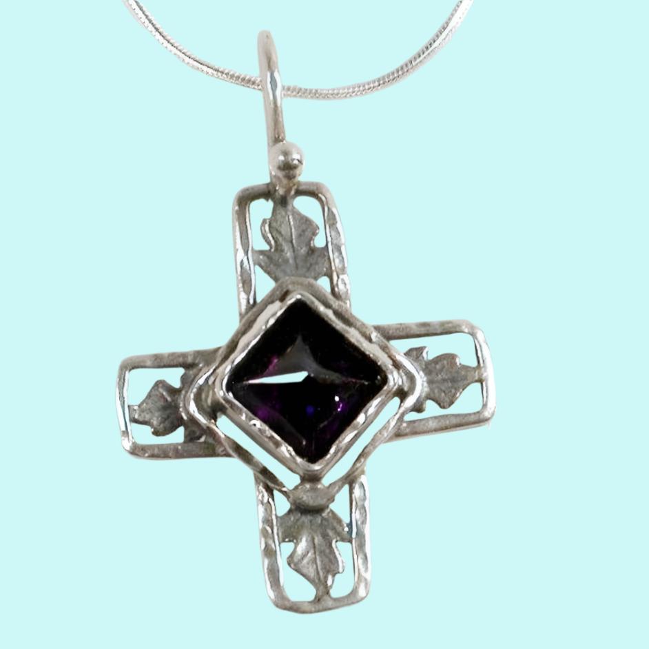 Bluenoemi Jewelry Necklaces 45cm / amethyst Sterling Silver Necklace, Cross Amethyst Necklace, Christian Jewelry, Christmas Gifts for woman