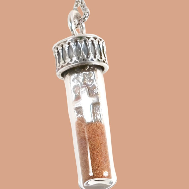 Bluenoemi Jewelry Necklaces 45cm / silver Cross Necklace, Sterling Silver Cross with Jerusalem Earth