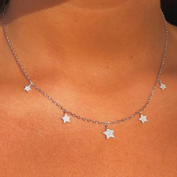 Bluenoemi Jewelry Necklaces 45cm / silver Necklace for woman Sterling Silver / Stars CZ zircons on silver