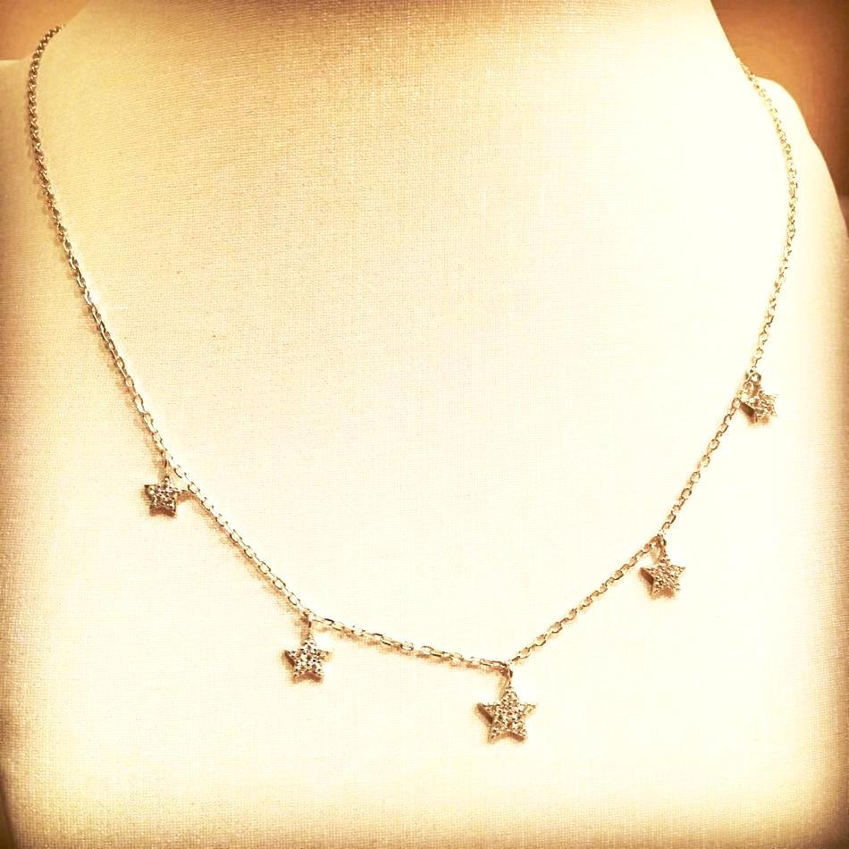 Bluenoemi Jewelry Necklaces 45cm / silver Necklace for woman Sterling Silver / Stars CZ zircons on silver