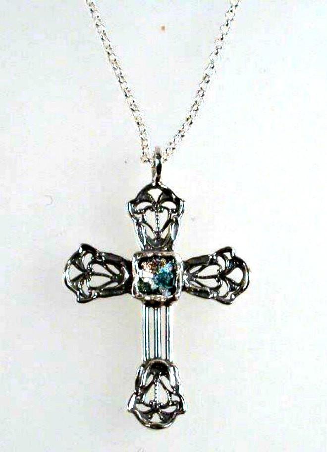 Bluenoemi Jewelry Necklaces 45cm / silver Sterling Silver cross with Roman Glass, Silver Cross for woman with Roman Glass