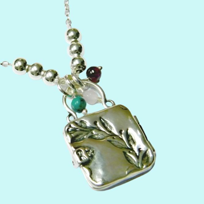 Bluenoemi Jewelry Necklaces 45cm / silver Sterling Silver necklace locket engraved with a beautiful branch with turquoise