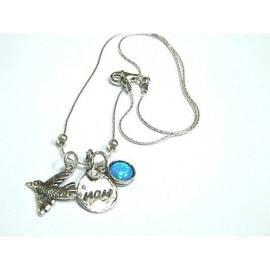 Sterling Silver necklace / love mom necklace / opal heart dove necklace - Bluenoemi