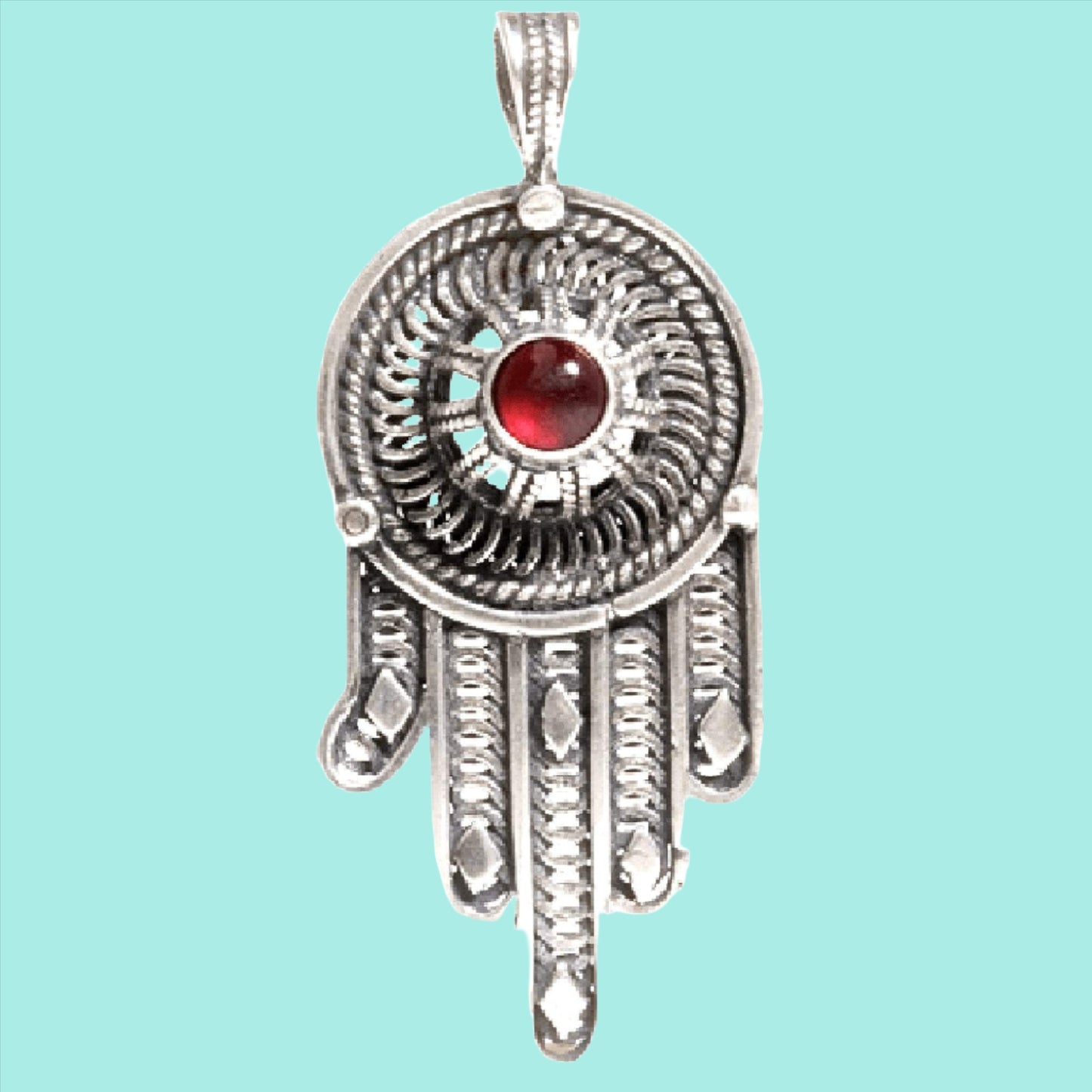 Bluenoemi Jewelry Necklaces Bluenoemi Israeli Sterling Silver Chain and Pendant Necklace for Woman. Hamsa Pendant Necklace set with Gemstones.