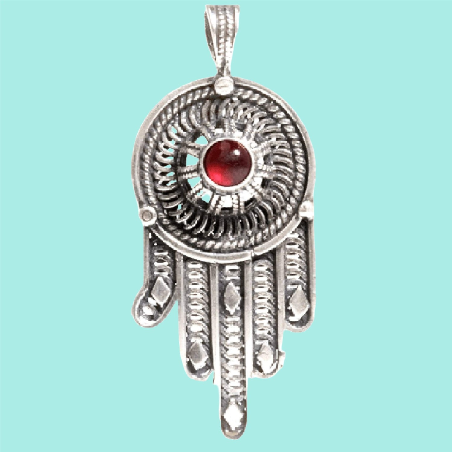 Bluenoemi Jewelry Necklaces Bluenoemi Israeli Sterling Silver Chain and Pendant  Necklace for Woman. Hamsa Pendant Necklace set with Gemstones.