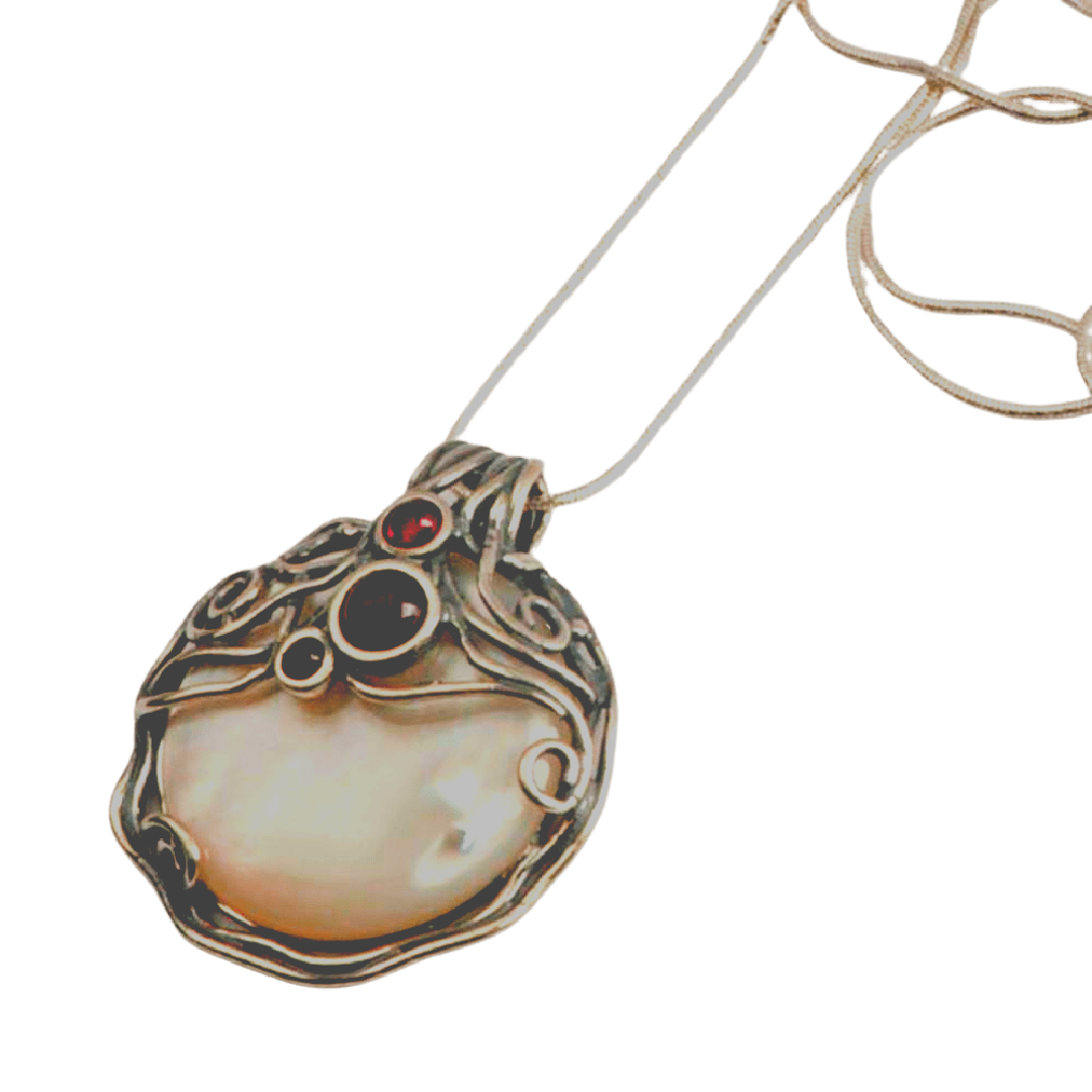 Bluenoemi Necklace for Woman Mother of Pearl Sterling Silver Necklace set with Garnet / Amethyst - Bluenoemi