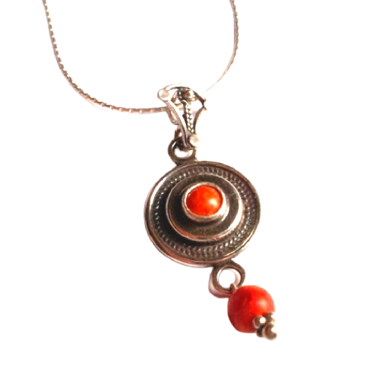 Bluenoemi Jewelry Necklaces Coral / silver Bluenoemi Israeli Jewelry sterling silver necklace ,  pendant set  Eilat stone Blue Opal or coral stone