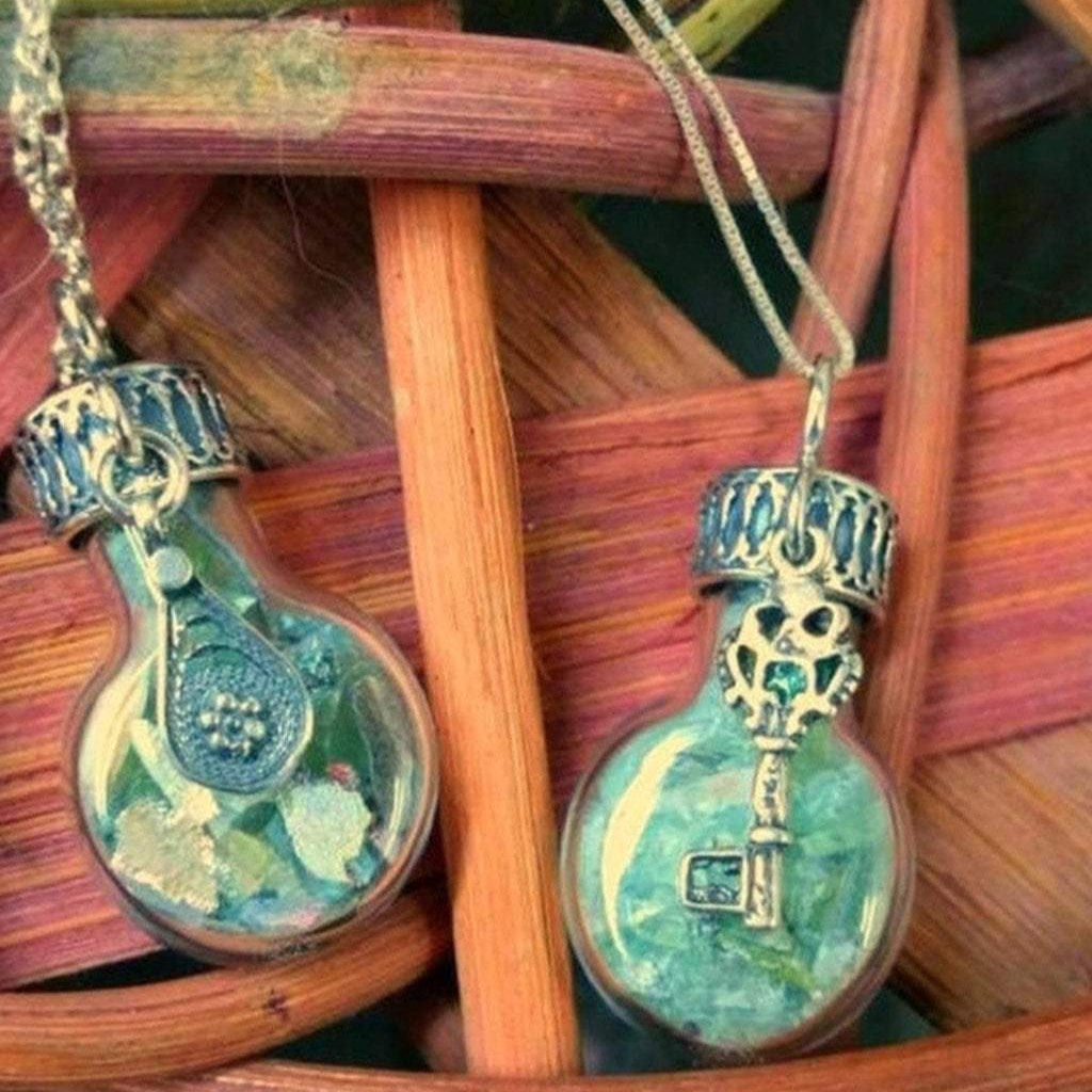 Bluenoemi Jewelry Necklaces hamsa Sterling Silver Roman Glass in a Bottle Necklace with Charms Necklaces 925