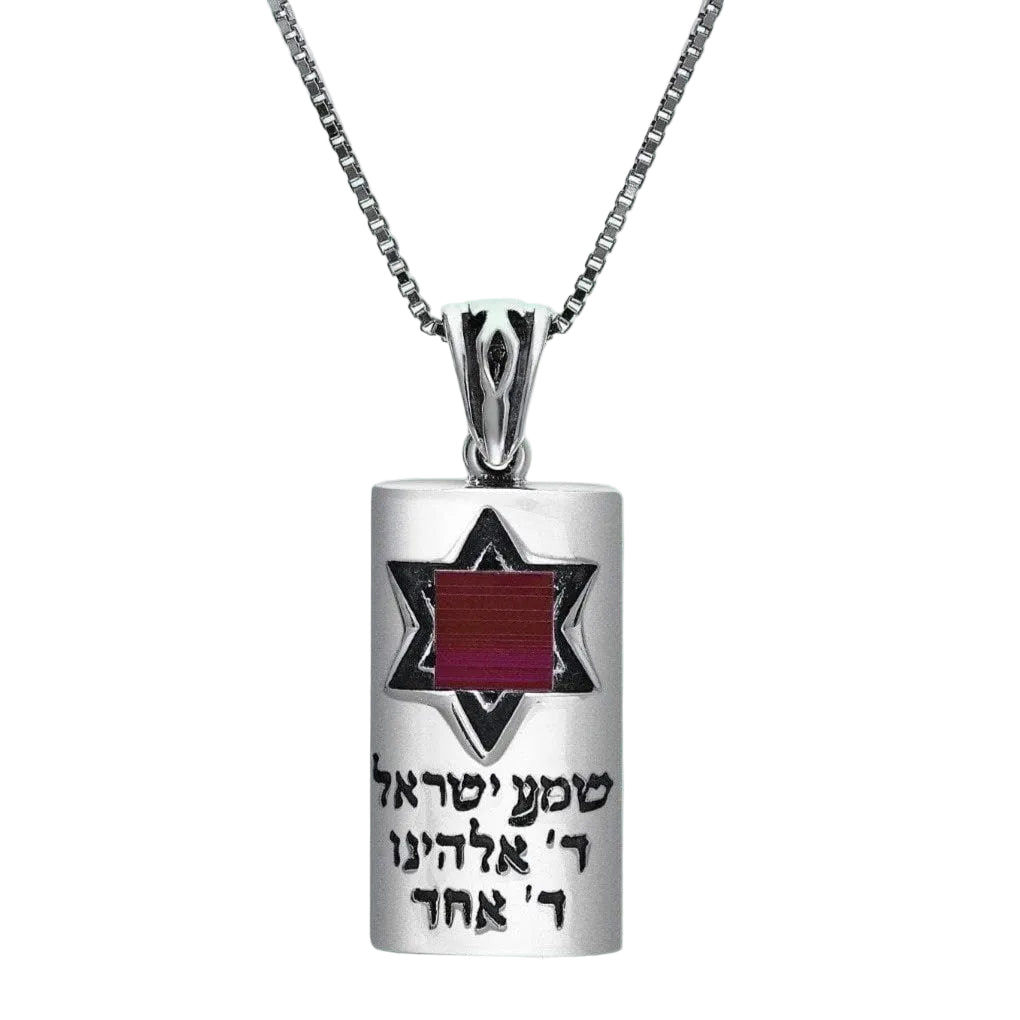 Nano Sim Old Bible Silver Mezuzah Pendant for woman - Small Star of David in the middle - Bluenoemi