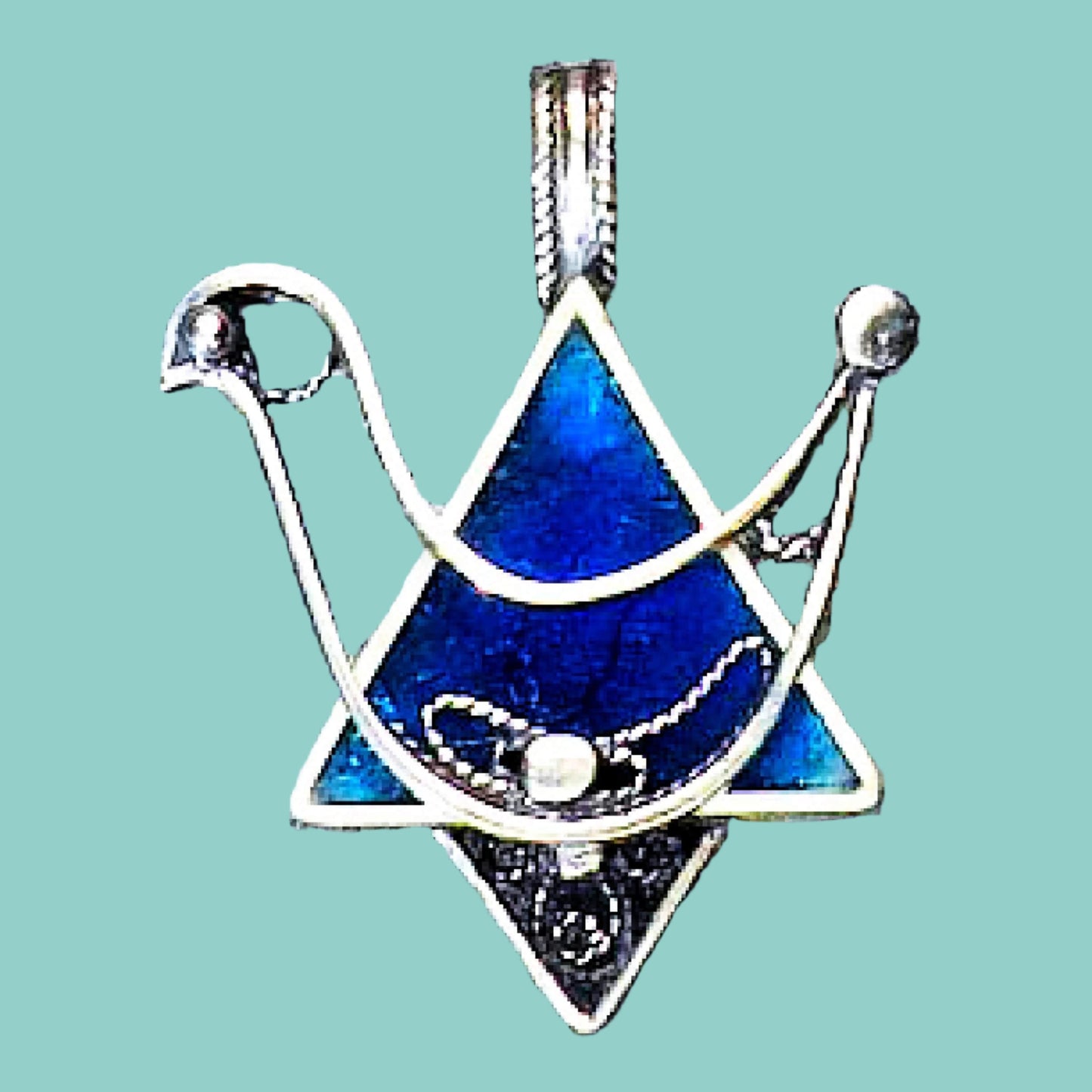 Bluenoemi Jewelry Necklaces & Pendants 45cm / Blue Roman Glass Necklace, Sterling Silver Necklace, Israeli roman glass jewelry