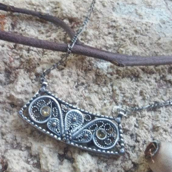 Filigree Israeli Silver Necklace. Sterling silver Jewelry for Woman. - Bluenoemi