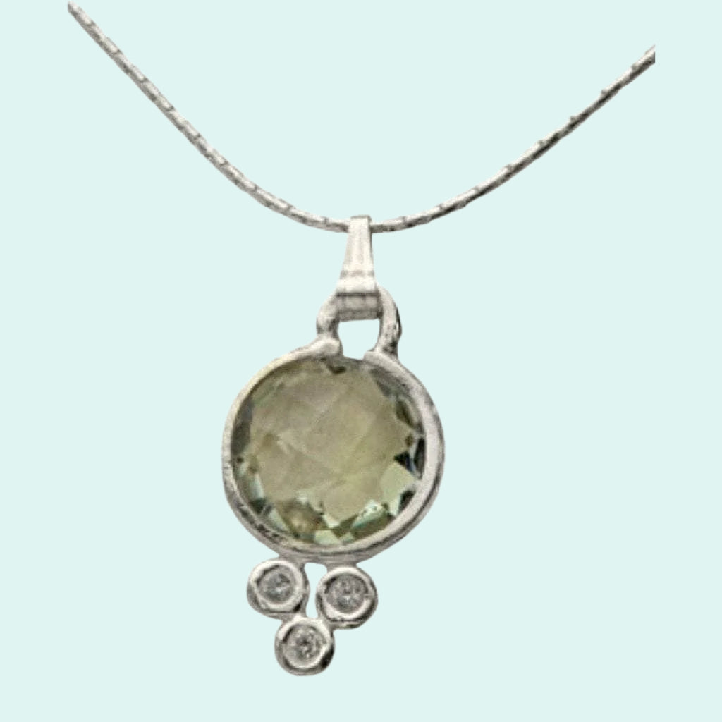 Bluenoemi Jewelry Necklaces & Pendants Default Title / silver Sterling Silver Green Amethyst Necklace , with cz zircons