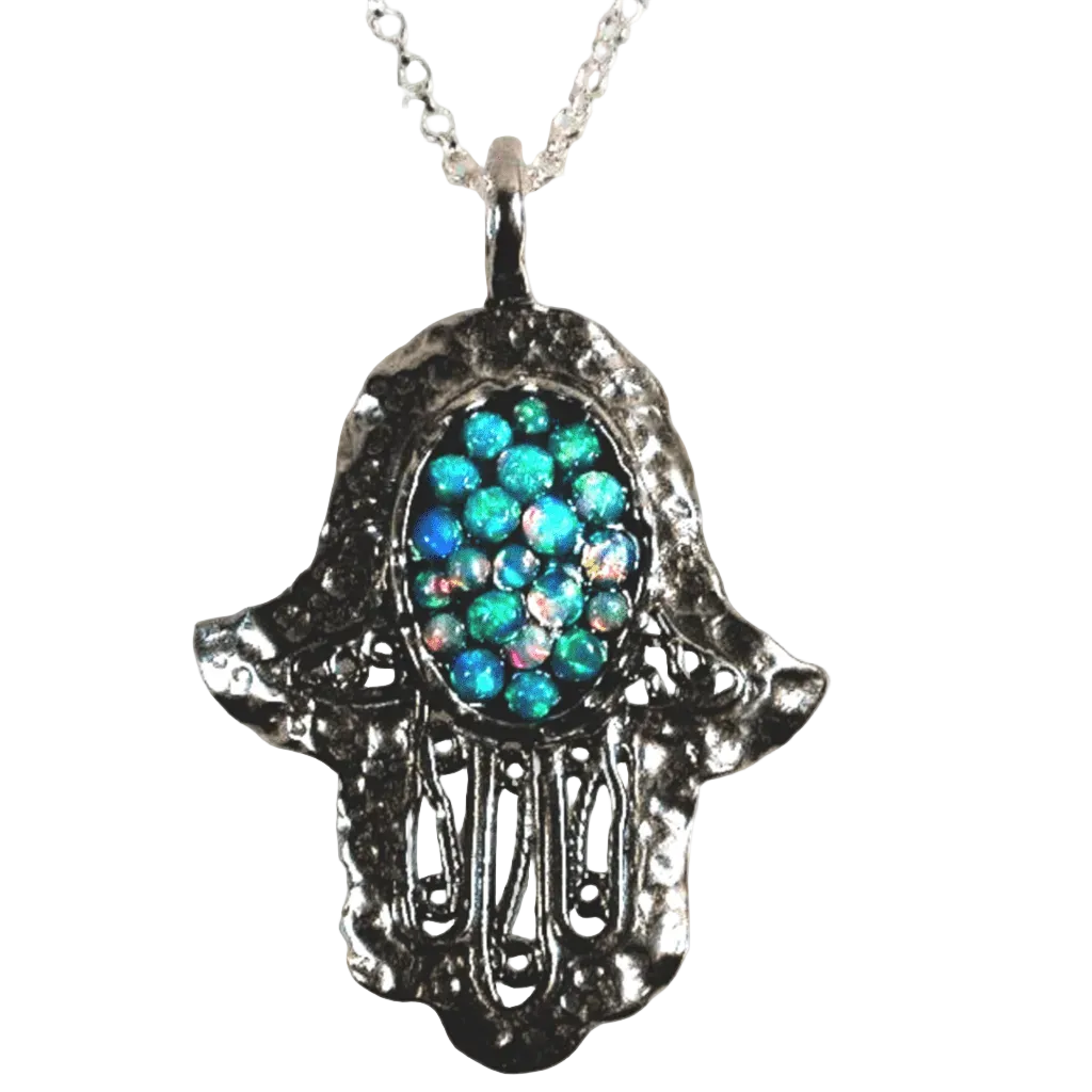 Israeli jewelry Blue Opals sterling silver hamsa necklace - Bluenoemi