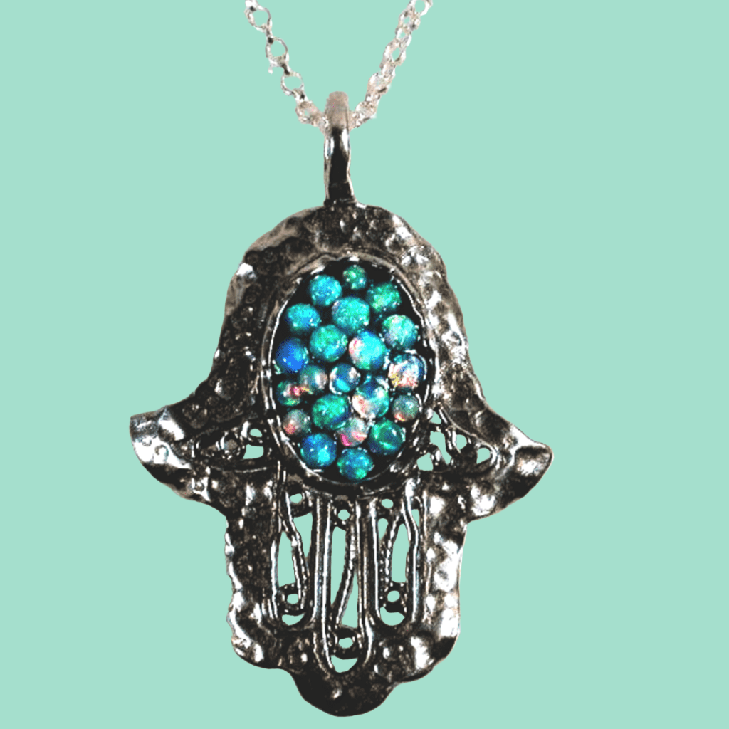 Bluenoemi Jewelry Necklaces & Pendants Hamsa necklace / silver Israeli jewelry Blue Opals sterling silver hamsa necklace