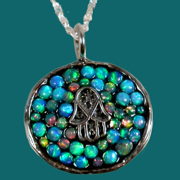 Bluenoemi Jewelry Necklaces & Pendants Hamsa necklace / silver Jewelry shop Israeli Jewish jewelry. Blue Opals silver hamsa necklace for woman