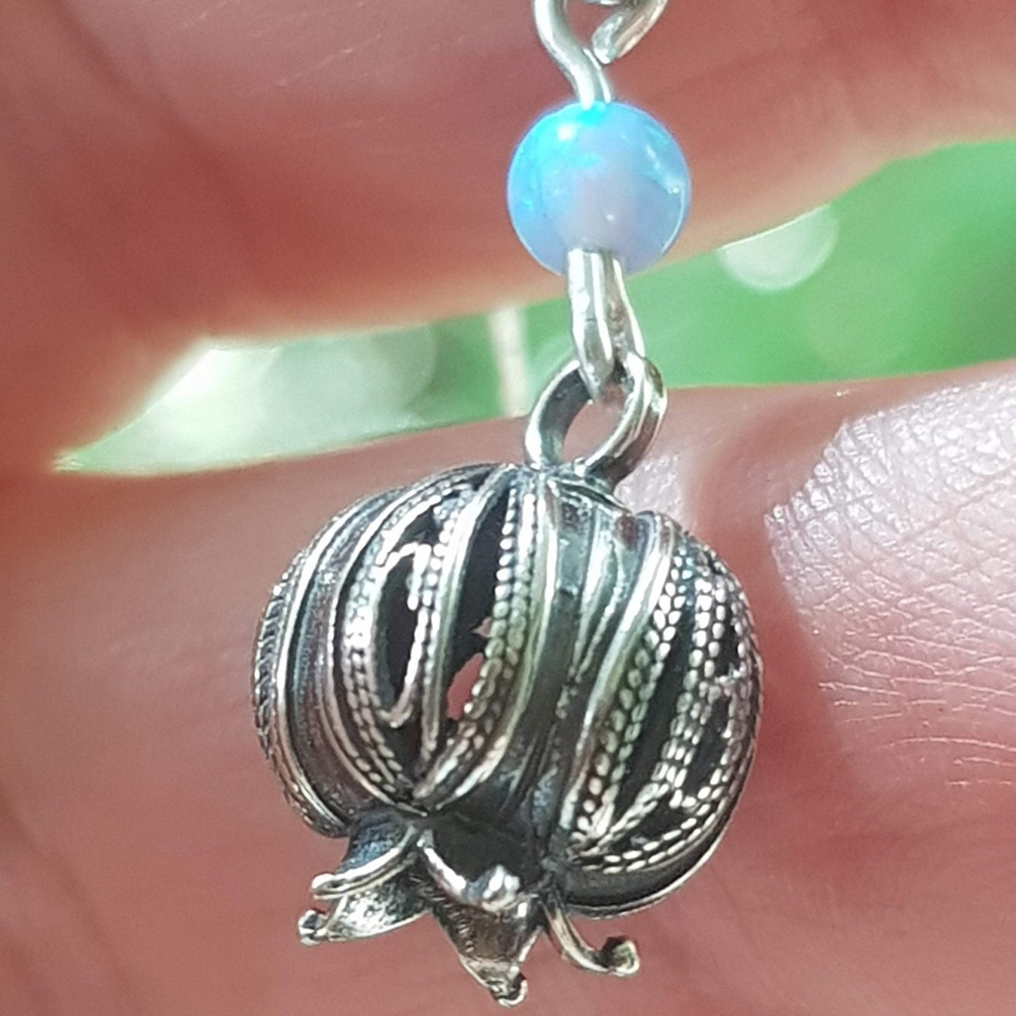Bluenoemi Jewelry Necklaces & Pendants opal / 45 Sterling silver pendant pomegranate garnet opal turquoise onyx necklace filigree handwork