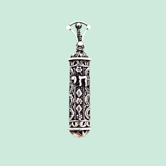 Bluenoemi Jewelry Necklaces & Pendants silver Bluenoemi Sterling Silver Mezuzah Filigree Chai Pendant Necklace Jewish