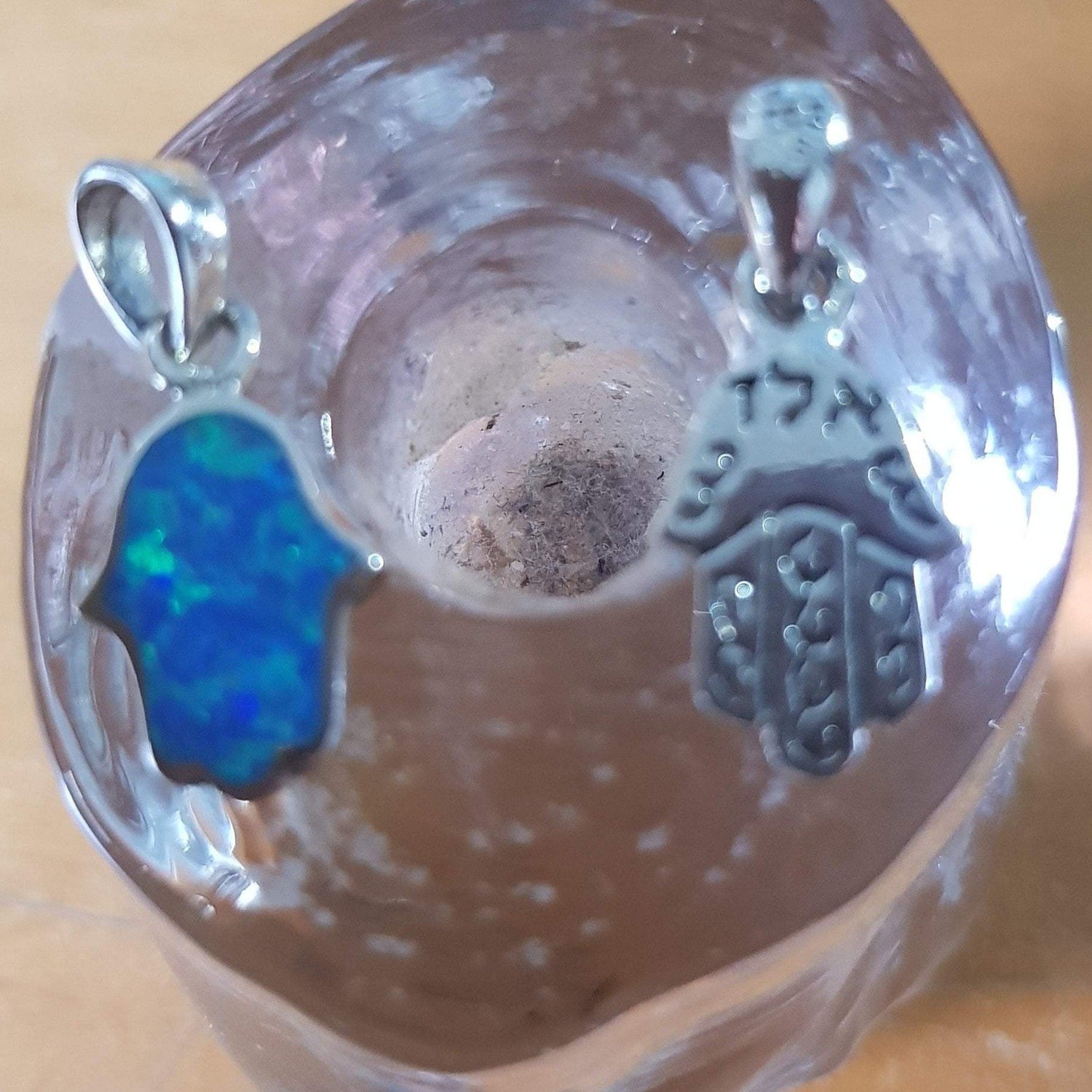 Bluenoemi Jewelry Necklaces & Pendants Silver Hamsa Necklace Blue opal hamsa 16 mm long