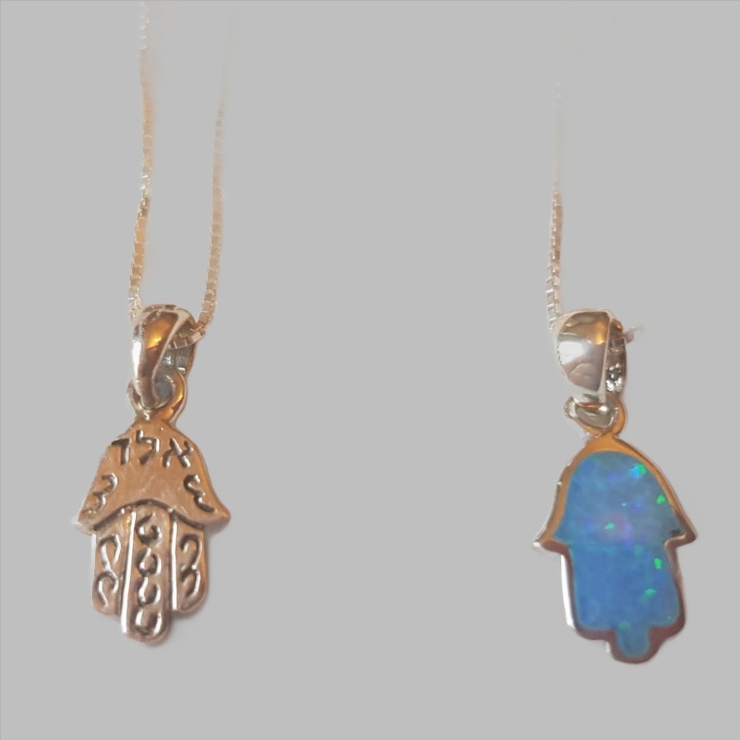 Bluenoemi Jewelry Necklaces & Pendants Silver Hamsa Necklace Blue opal hamsa 16 mm long