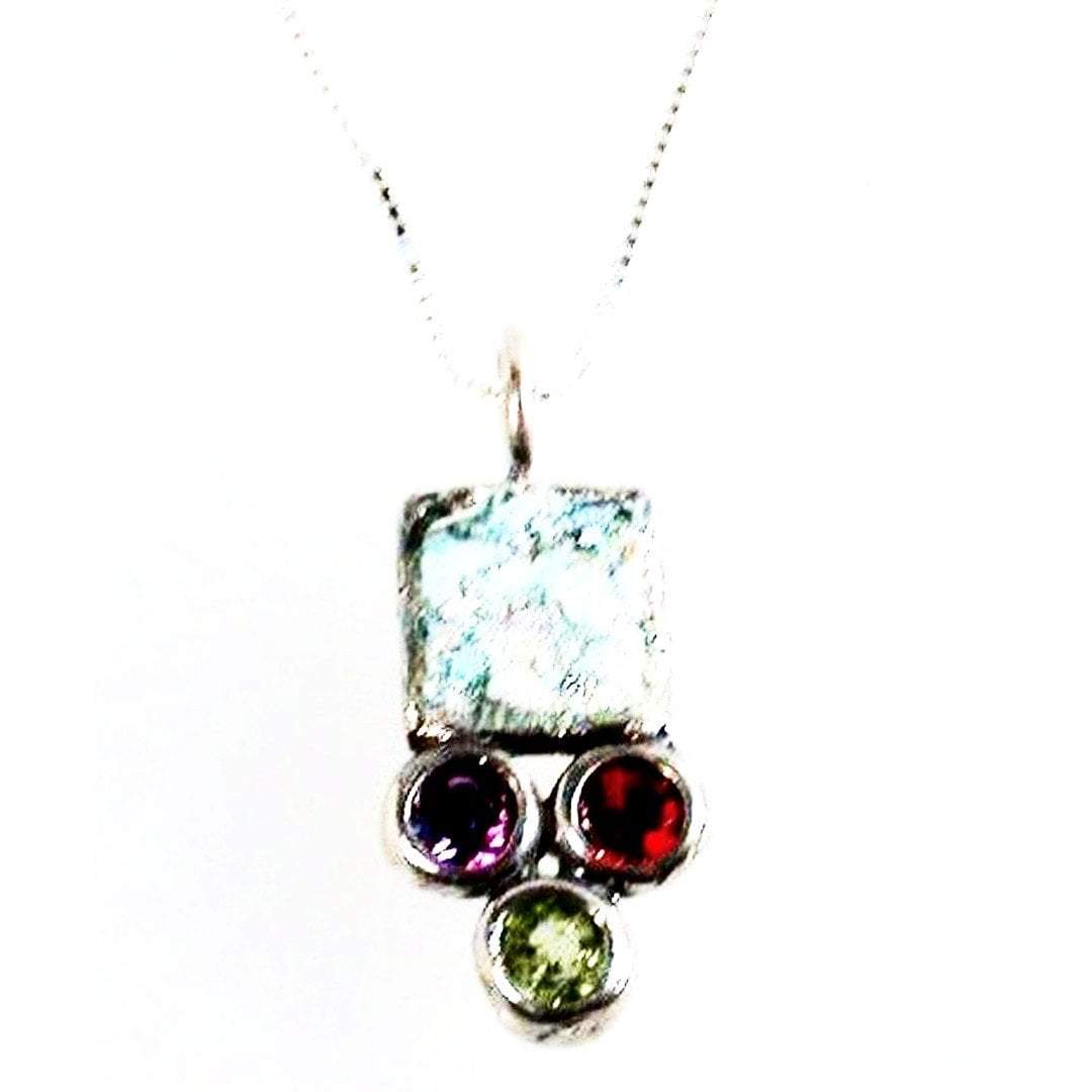 Bluenoemi Jewelry Necklaces & Pendants silver Sterling Silver Necklace, Silver Roman glass jewelry , Sterling silver Jewelry, garnets necklace