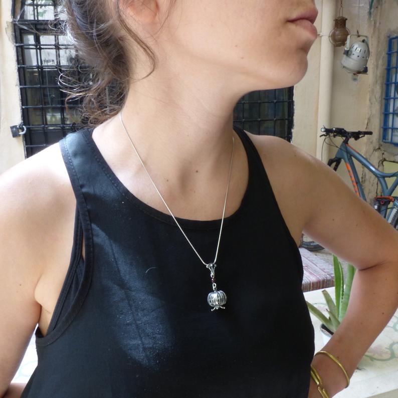 Sterling Silver Necklace for woman, Christmas gift necklace pomegranate pendant with garnet - Bluenoemi
