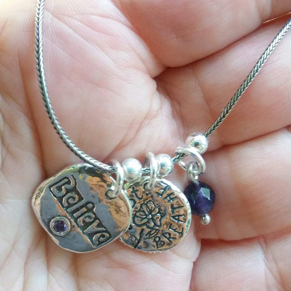 Bluenoemi Jewelry Necklaces & Pendants Sterling Silver necklace, message charms, gift for woman, Believe , Just Breath