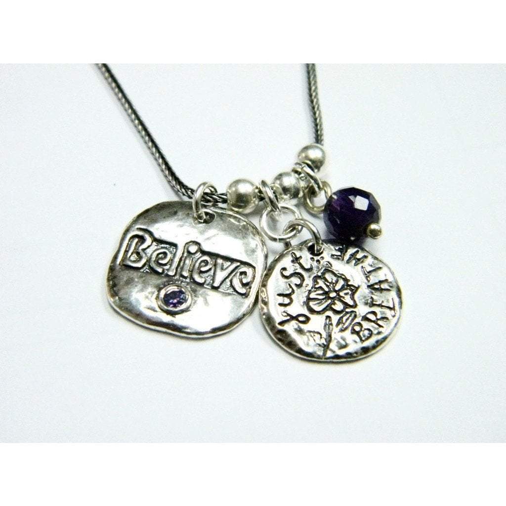 Bluenoemi Jewelry Necklaces & Pendants Sterling Silver necklace, message charms, gift for woman, Believe , Just Breath