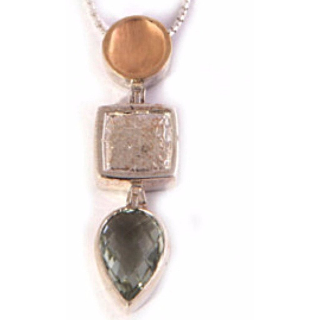 Bluenoemi Jewelry Necklaces silver Sterling Silver 925 and 9kt Gold Necklace for woman set with a Green Amethyst