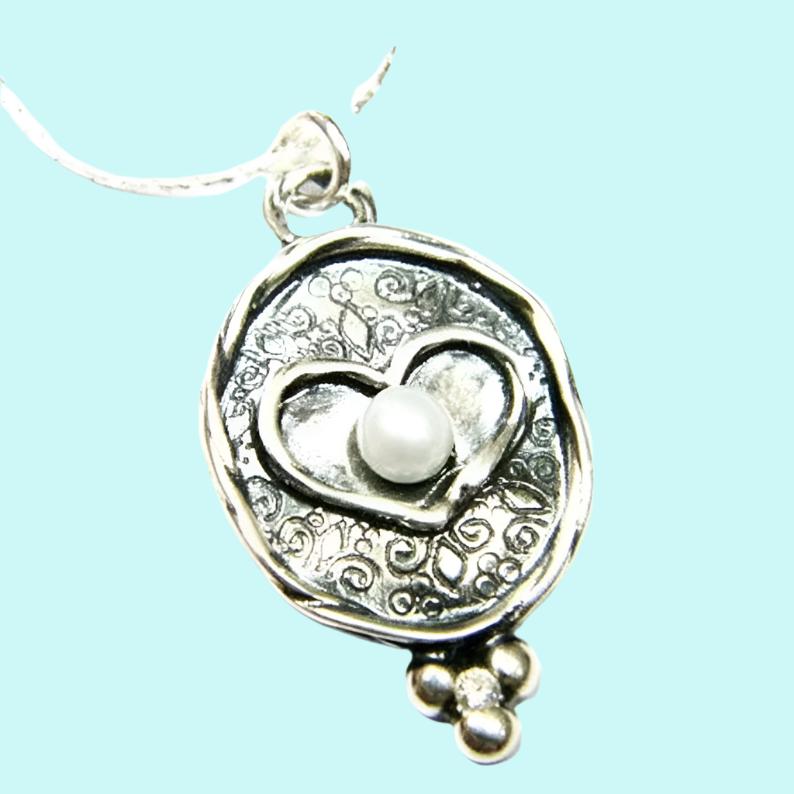 Bluenoemi Jewelry Necklaces silver Sterling Silver heart necklace / love silver necklace set with pearl / romantic pearl necklace