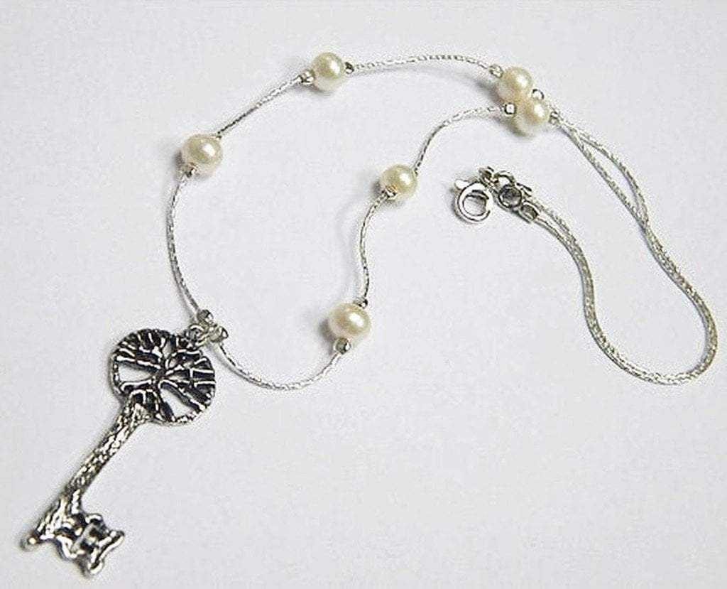 Bluenoemi Jewelry Necklaces silver Sterling Silver necklace Key Pendant gift for woman chain with pearls