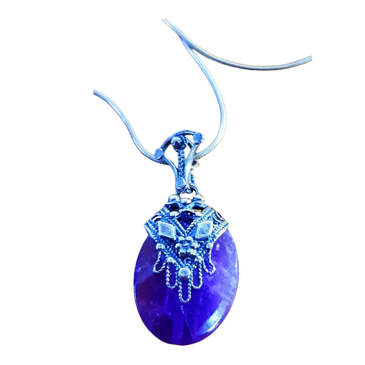 Sterling Silver Chain with Pendant Turquoise / Lava / Amethyst/ Coral with a gorgeous filigree hamsa - Bluenoemi