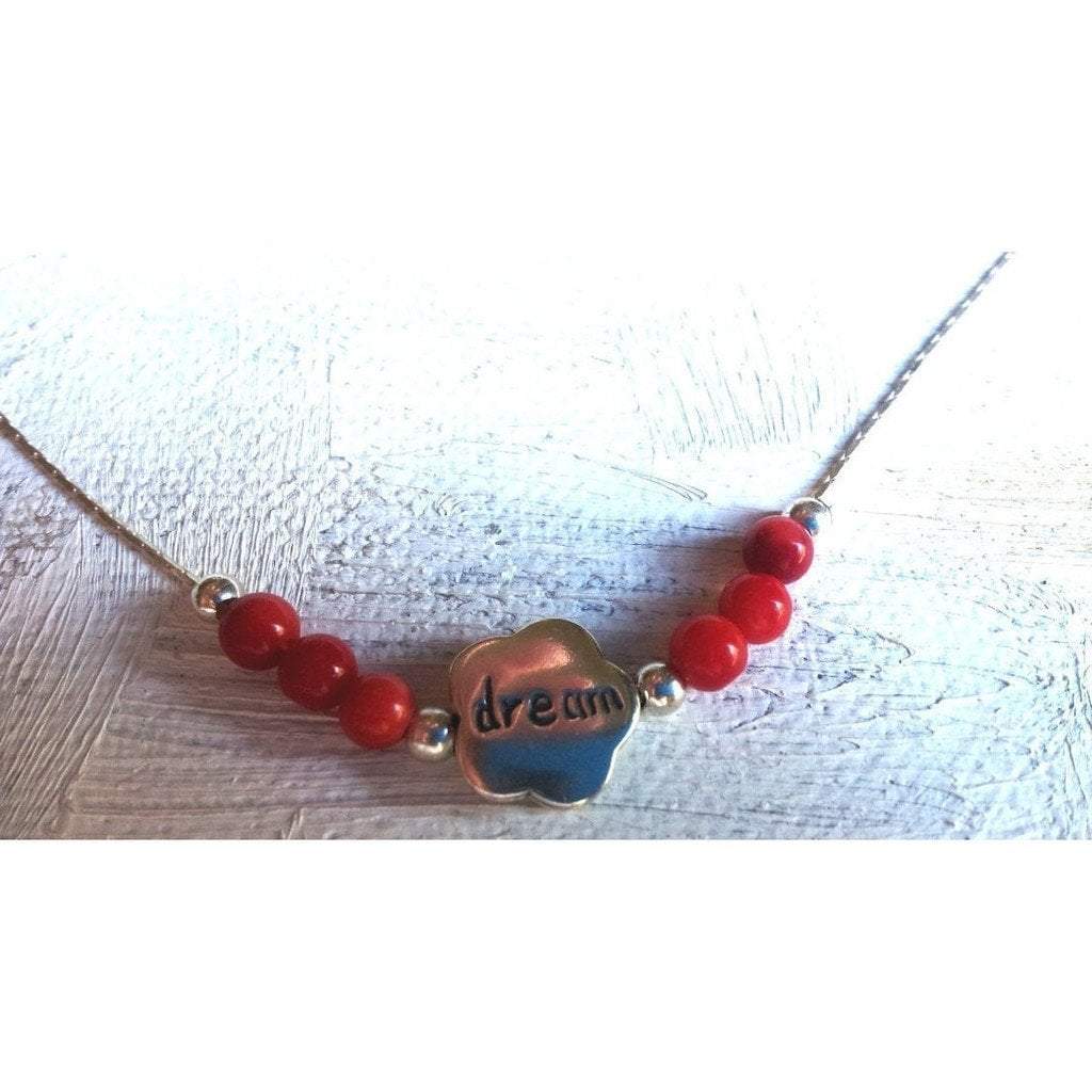 Sterling silver charm necklace "dream" with red beads - Bluenoemi