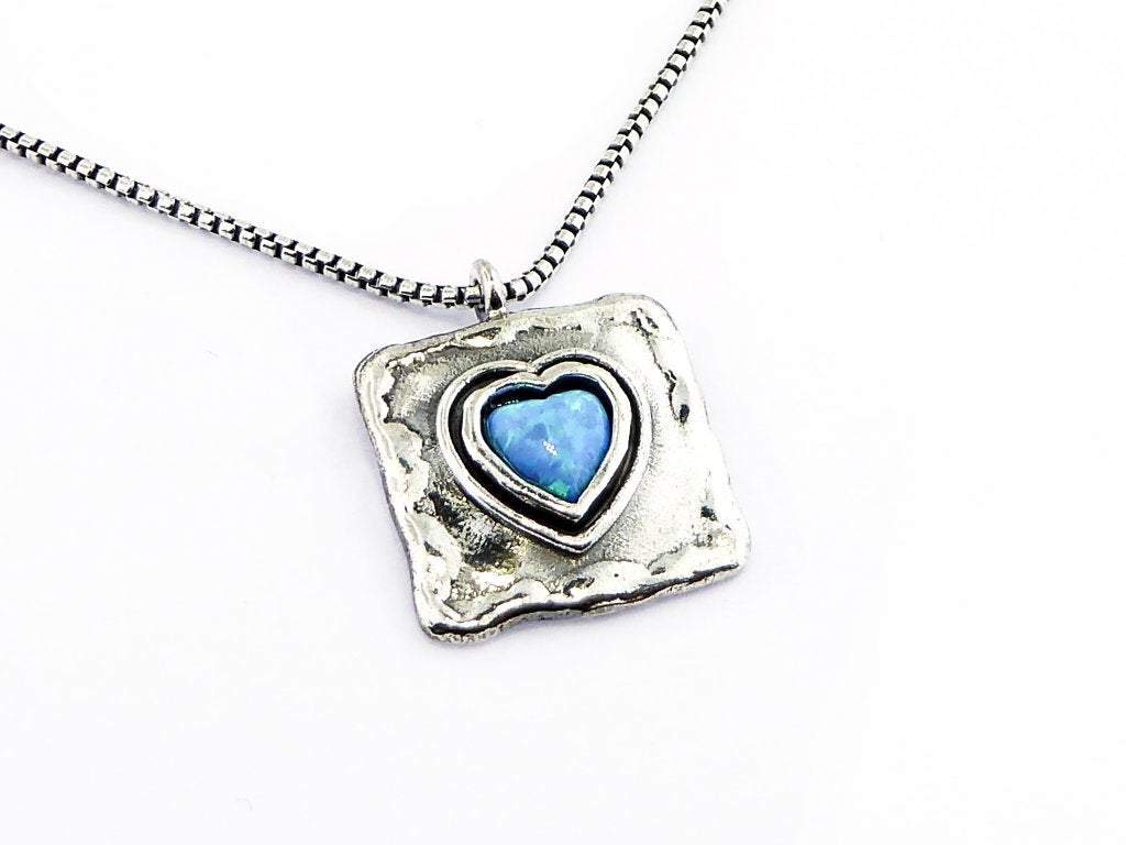 Bluenoemi Jewelry Necklaces Sterling silver love heart necklace gift for woman, Christmas gift necklace Blue opal heart.