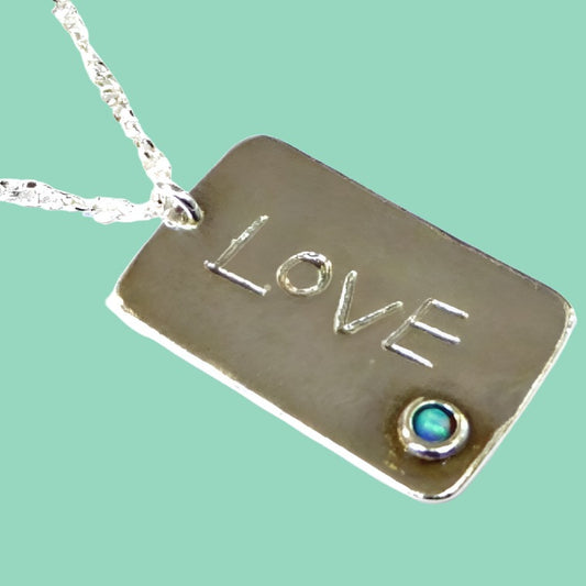 Bluenoemi Jewelry Necklaces Sterling Silver Love necklace love message gift, gift for her with opal.