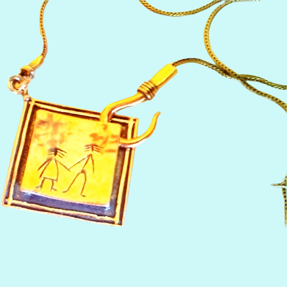 Sterling Silver Naif Drawing Pendant Necklace Children Design - Bluenoemi