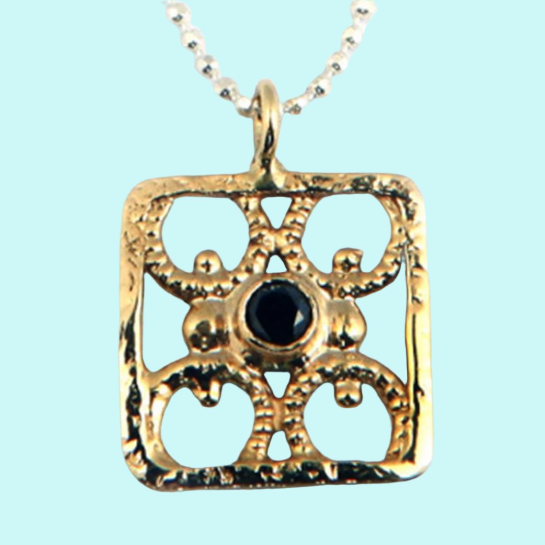 Bluenoemi Jewelry Necklaces Sterling silver necklace, silver & 9K Gold necklace, Set with a Black Diamond