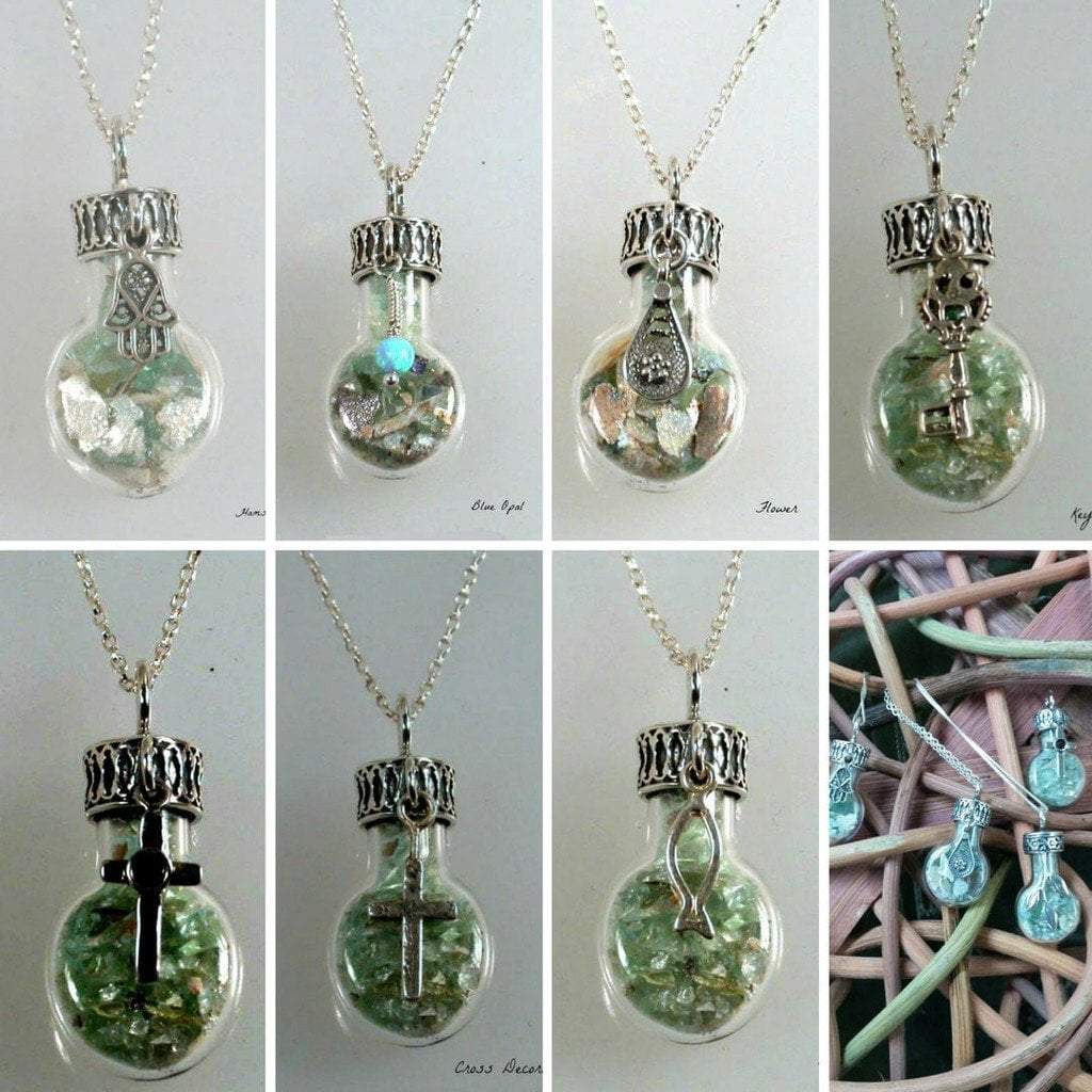 Bluenoemi Jewelry Necklaces Sterling Silver Roman Glass in a Bottle Necklace with Charms Necklaces 925