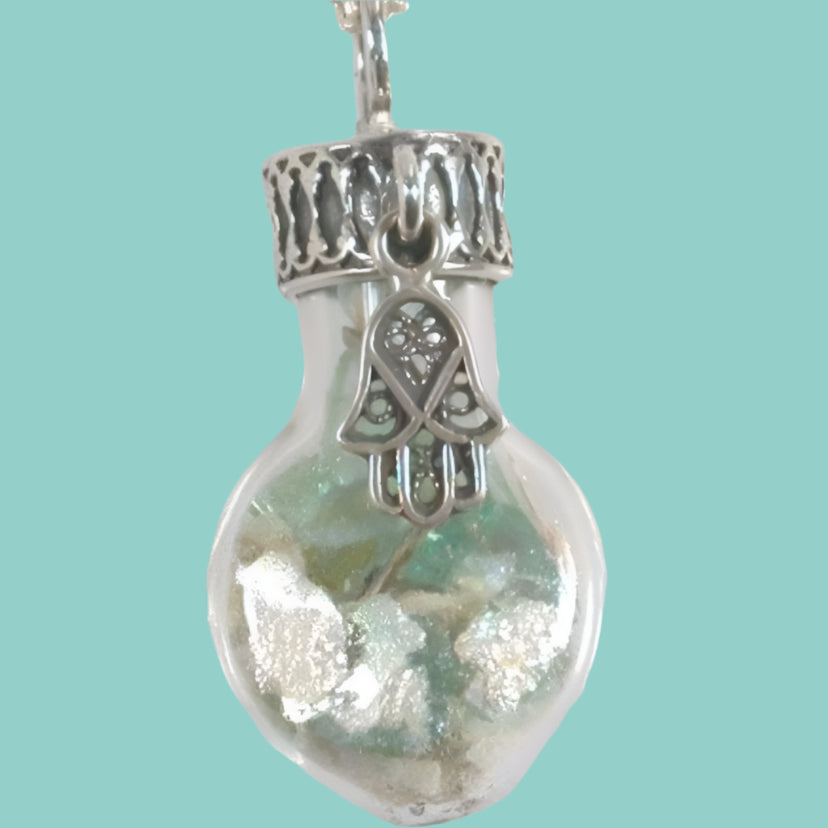 Bluenoemi Jewelry Necklaces Sterling Silver Roman Glass in a Bottle Necklace with Charms Necklaces 925 Israeli Jewelry