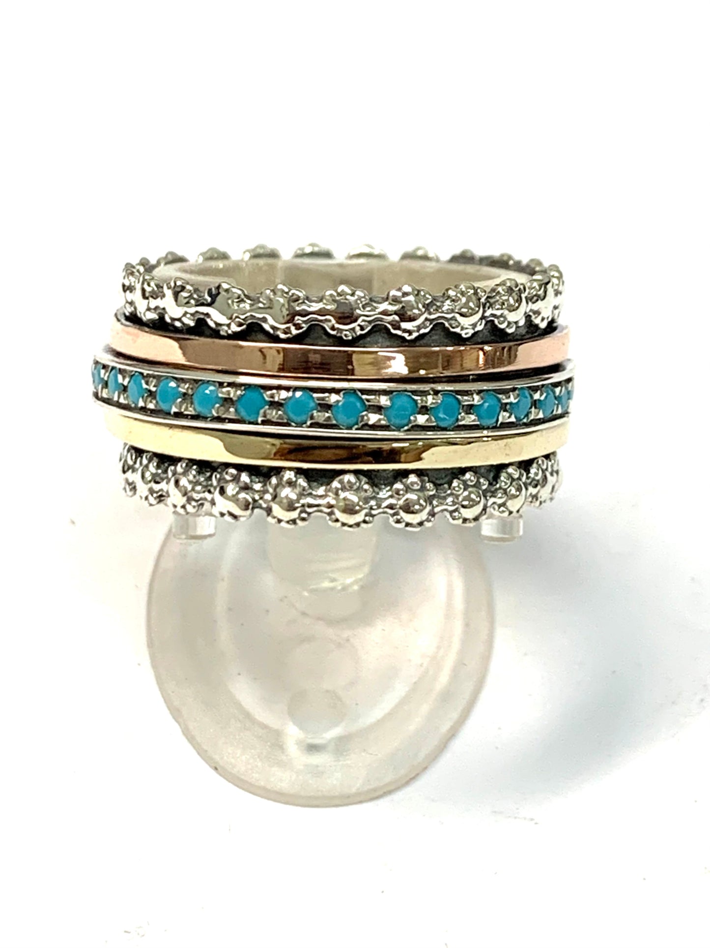 Israel spinner ring for woman . Fidget Meditation ring. Love & blessings rings. Turquoises, opals, cz zircons - Bluenoemi