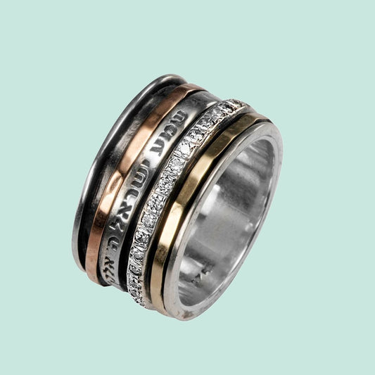 Bluenoemi Jewelry Personalized Rings Personalized Spinner Silver 925 Gold Hebrew Quote Poesy