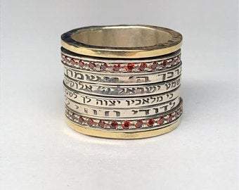 Spinner rings 4 Blessings Meditation Ring, Silver and Gold Personalized Rings - Bluenoemi