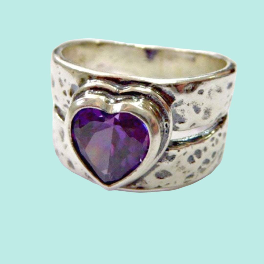Silver Sterling Jewelry Bluenoemi sterling silver rings. Zircon Israel 925 ring for woman, heart love. - Bluenoemi