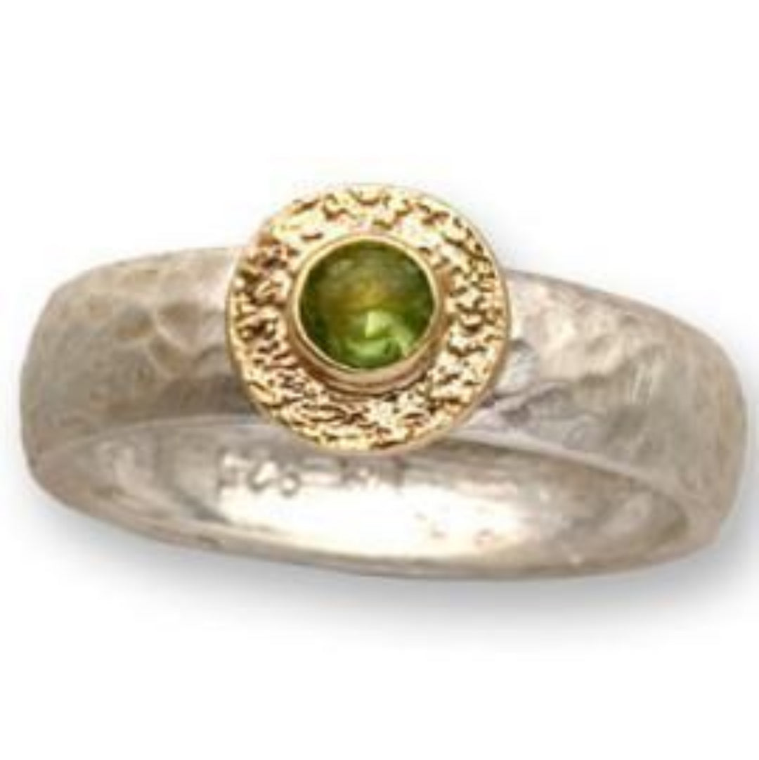 Sterling silver and gold 9 carats Peridot ring for woman - Bluenoemi