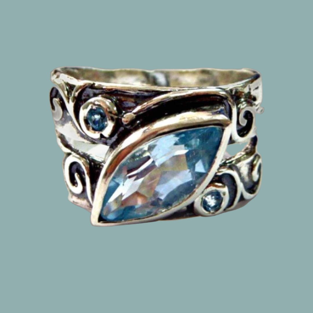 Bluenoemi Jewelry Rings Blue Topaz Sterling Silver Ring for Woman, bohemian rings ring silber