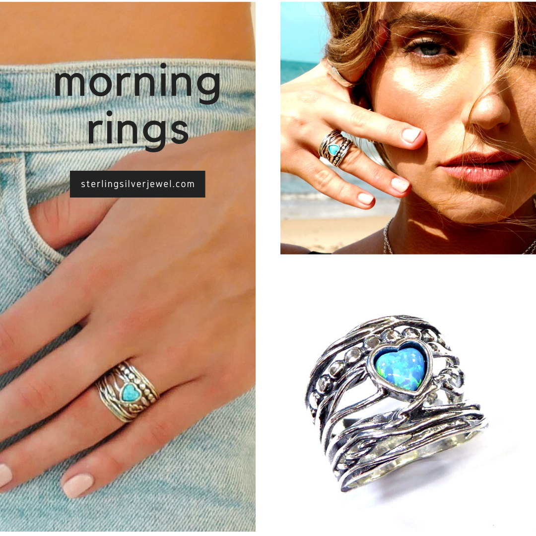 Rings, Israel silver ring. Silver Ring for woman set with a blue opal heart. - Bluenoemi