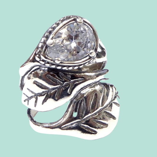 Bluenoemi - SHR503 - Sterling silver ring for woman Leaf Design set with CZ zircon - Bluenoemi