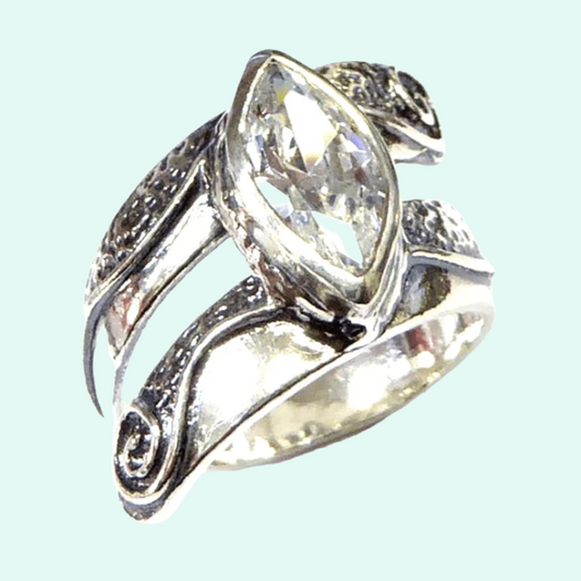 bluenoemi israeli jewelry - Sterling silver ring for woman Leaf Design set with CZ zircon - Bluenoemi